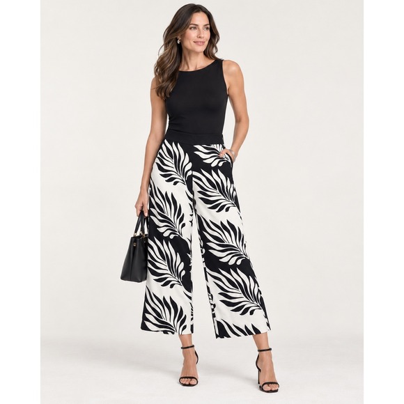 White House Black Market Pants - White House Black Market 570388572 Tonal Leaf Print Linen Wide Leg Pants 4R